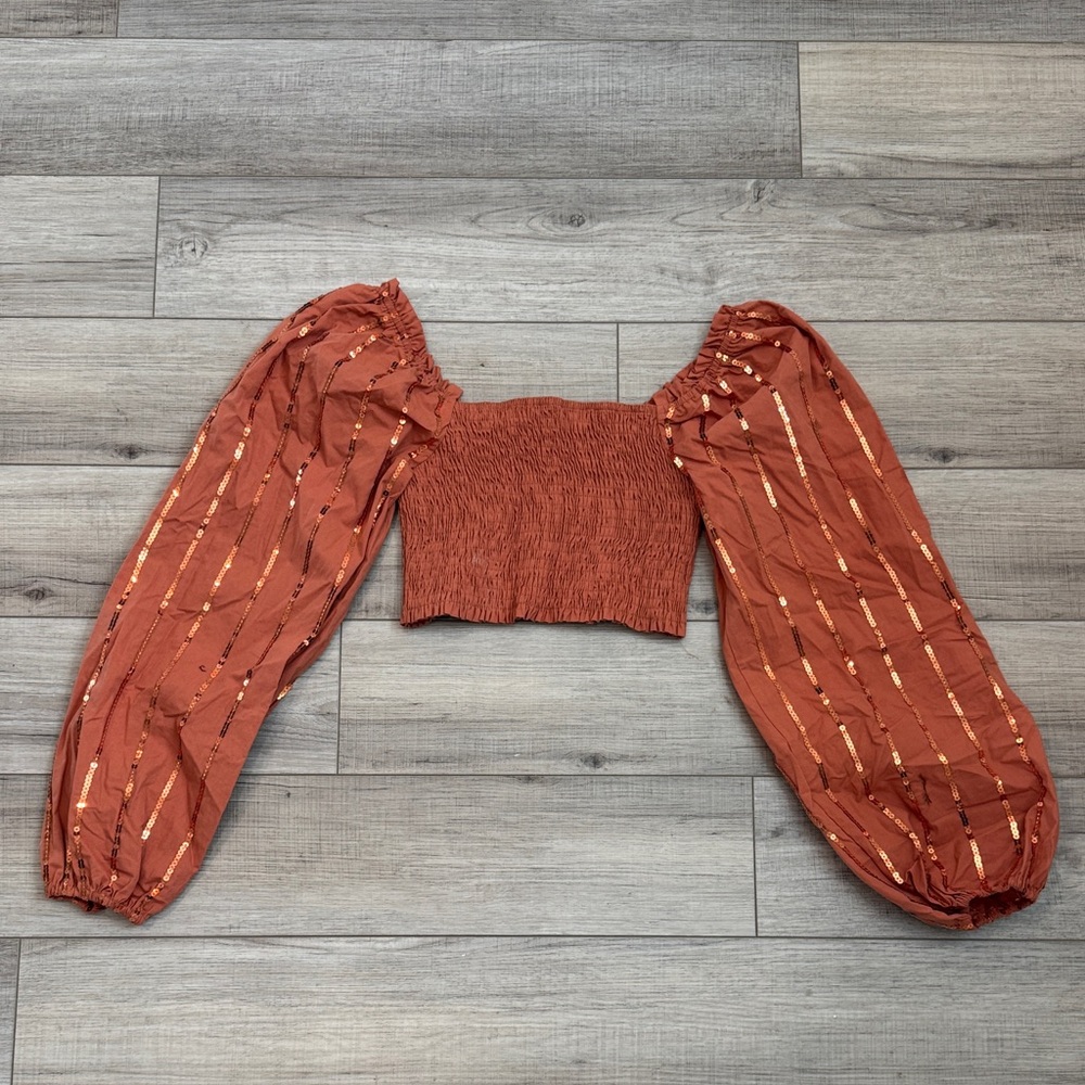 Burnt Orange Smocked Puff Sleeve Top
